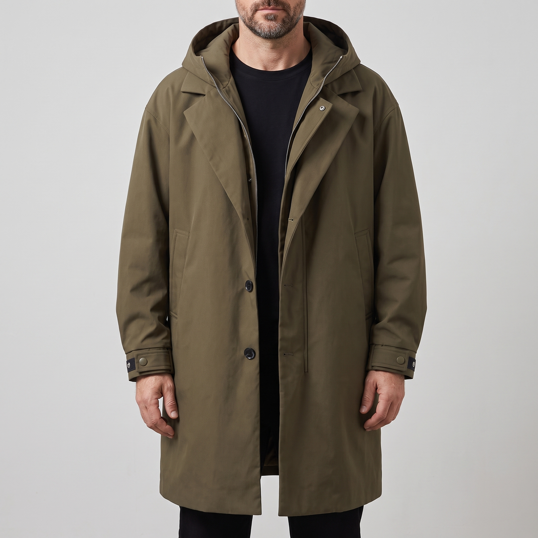 Men's Waterproof Hooded Jacket with Adjustable Cuffs