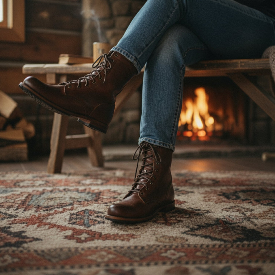 Women's Lace-Up Combat Boots with Cushioned Footbed