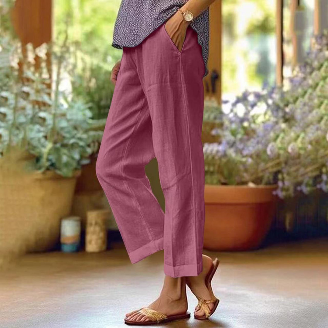 Women's Lightweight Cropped Trousers with Elastic Waistband