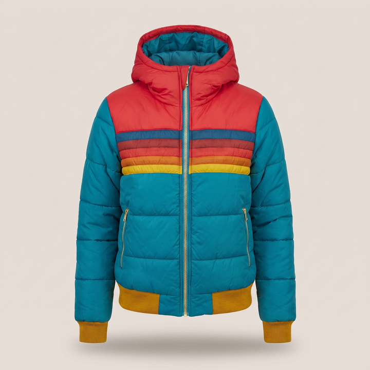 Women's Striped Lightweight Puffer Jacket with Hood