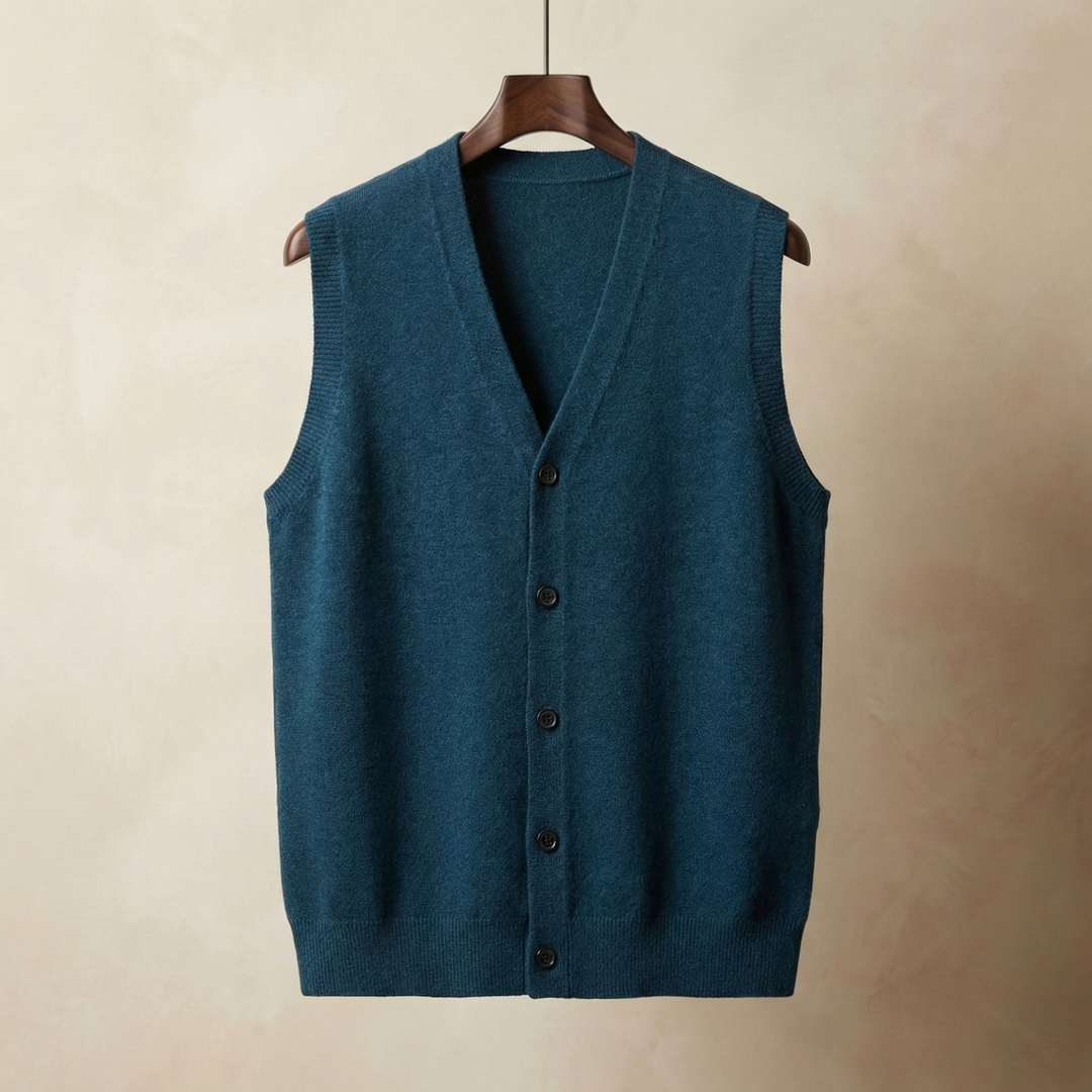 Men's Cotton Blend Knitted Vest with Button Front