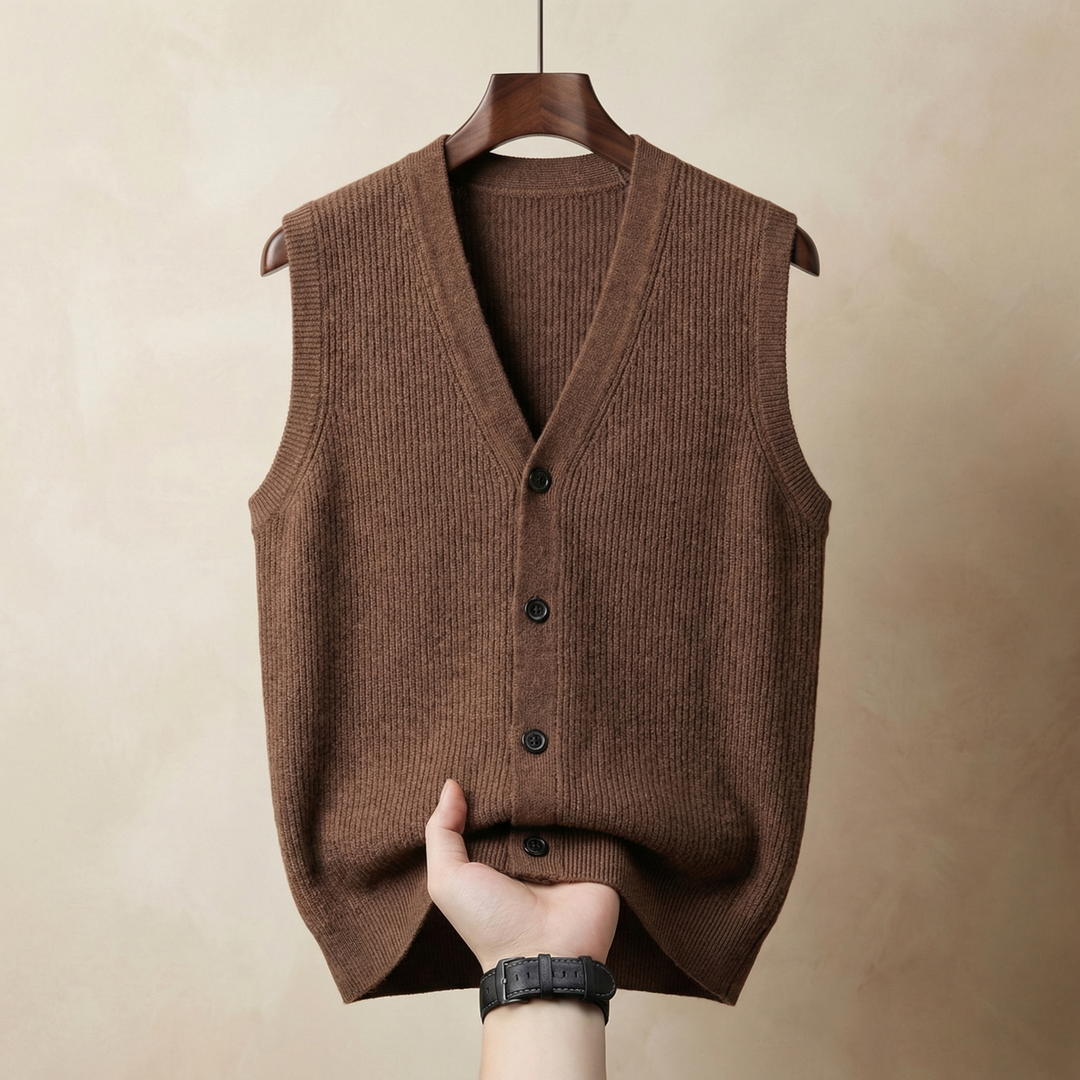 Men's Cotton Blend Knitted Vest with Button Front