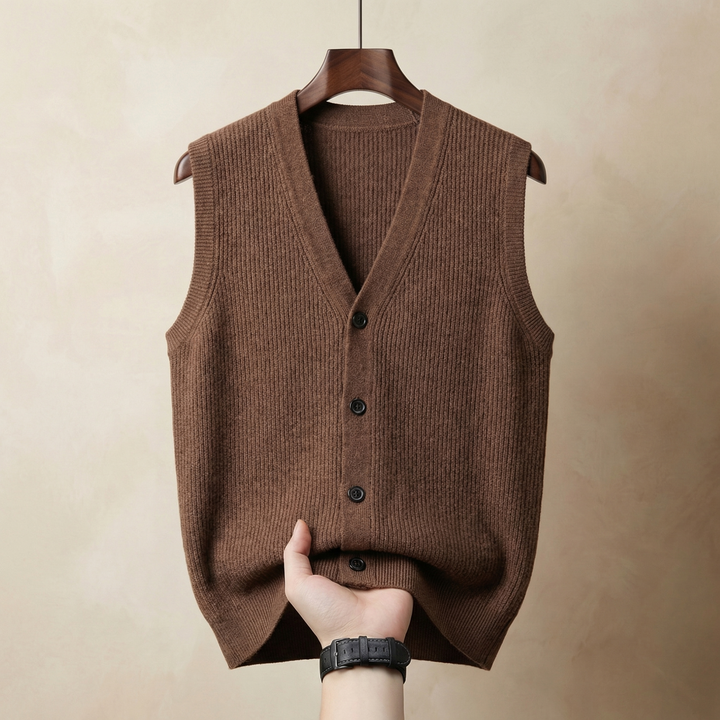 Men's Cotton Blend Knitted Vest with Button Front