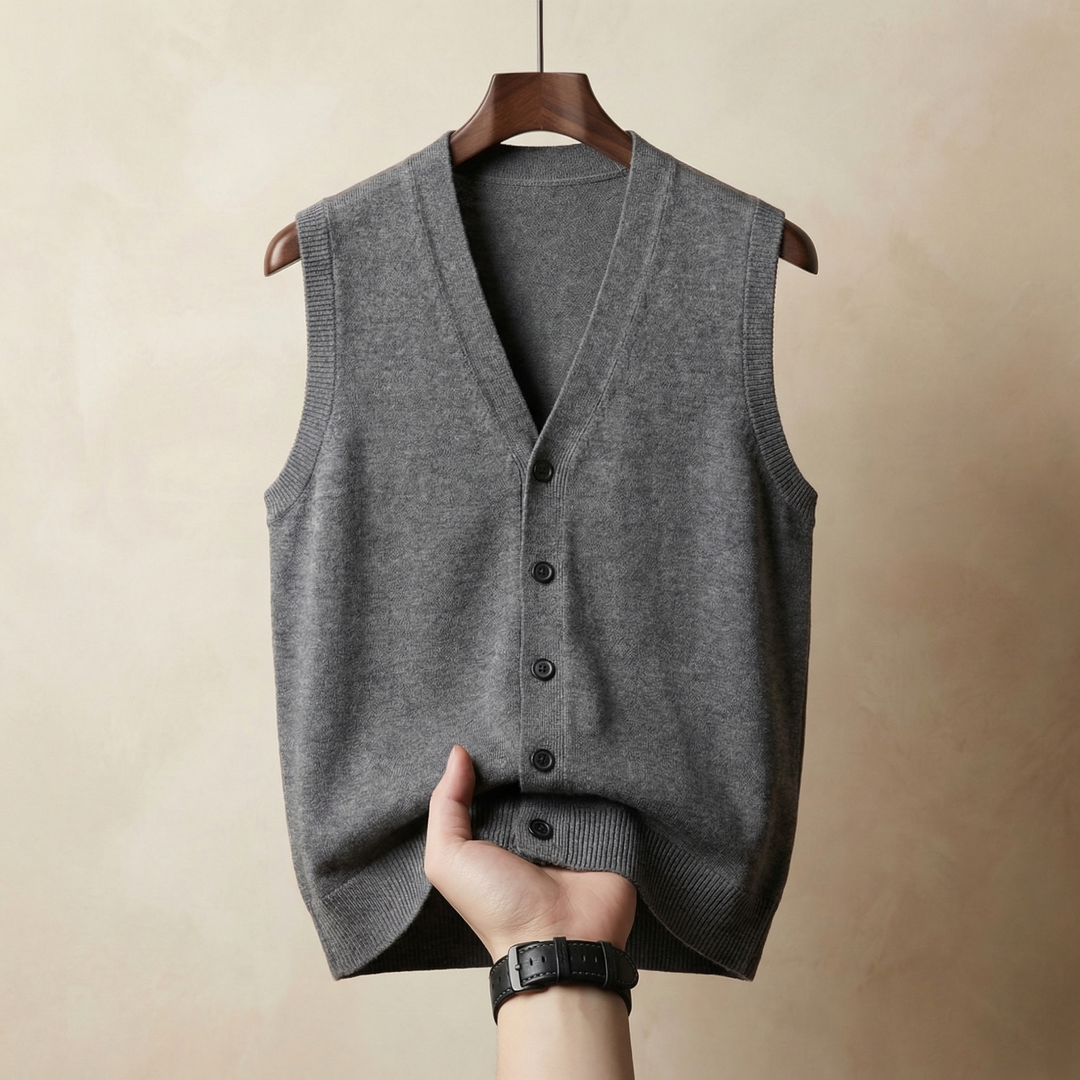 Men's Cotton Blend Knitted Vest with Button Front