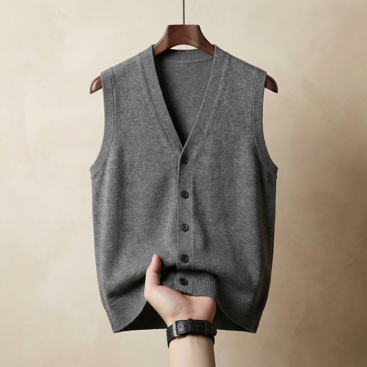 Men's Cotton Blend Knitted Vest with Button Front