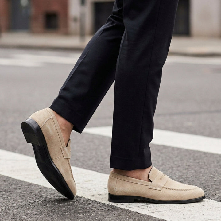 Men's Suede Penny Loafers with Hand-Finished Detailing