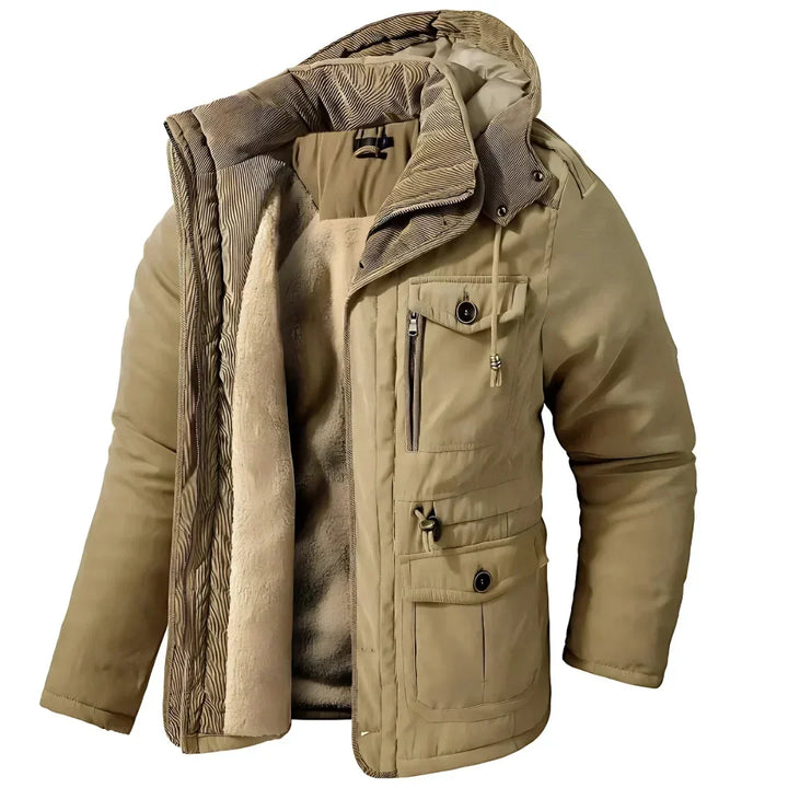 Men's Fleece-Lined Waterproof Winter Jacket with Removable Hood