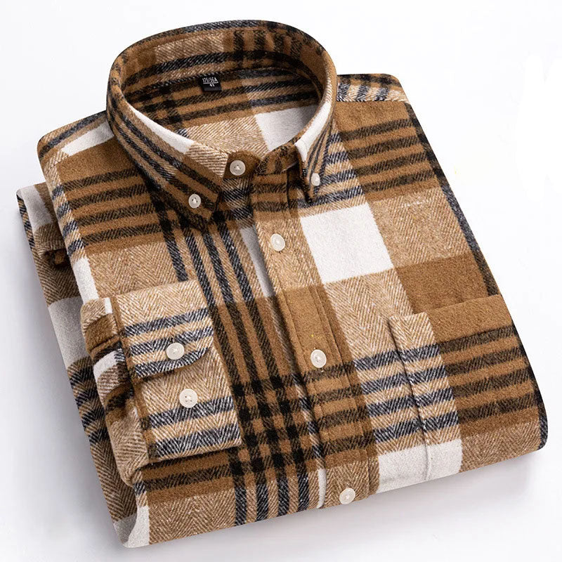 Men's Brushed Flannel Shirt with Button-Down Collar
