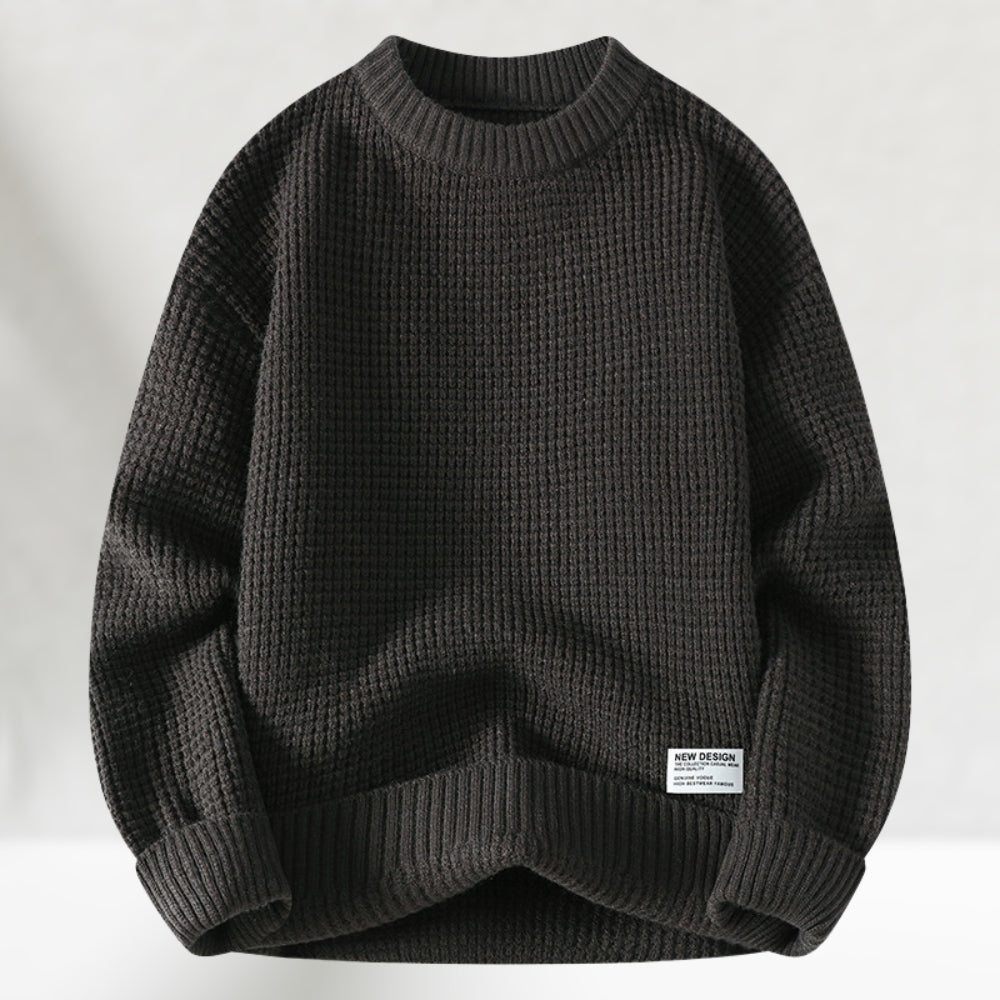 Men's Honeycomb Knit Crewneck Sweater with Ribbed Cuffs