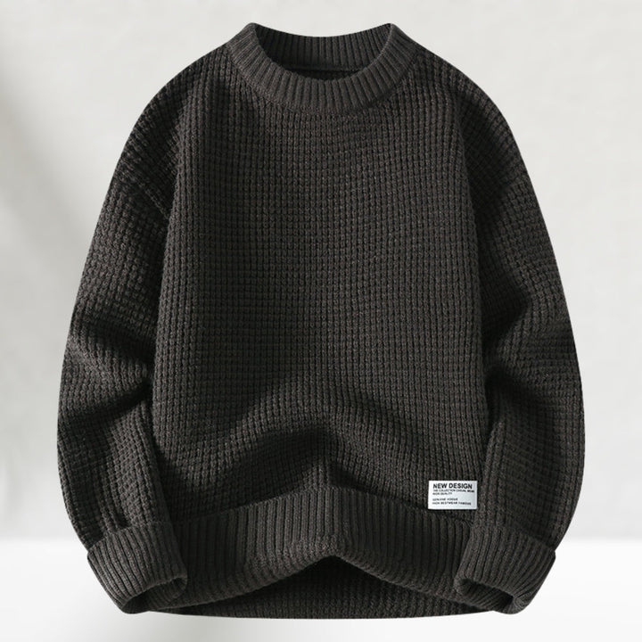Men's Honeycomb Knit Crewneck Sweater with Ribbed Cuffs