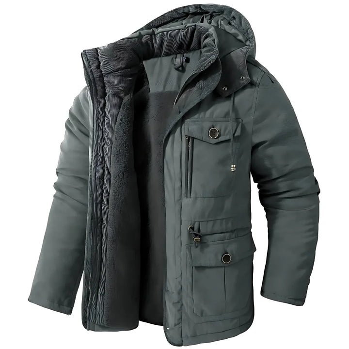 Men's Fleece-Lined Waterproof Winter Jacket with Removable Hood