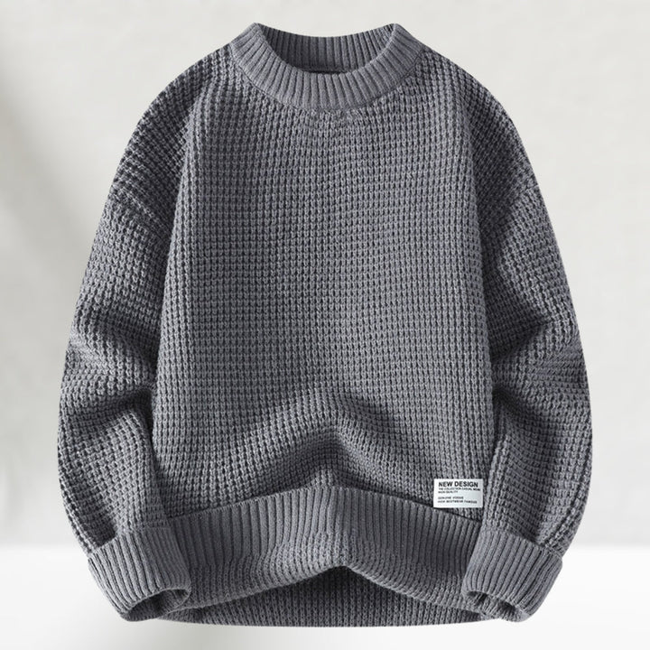 Men's Honeycomb Knit Crewneck Sweater with Ribbed Cuffs