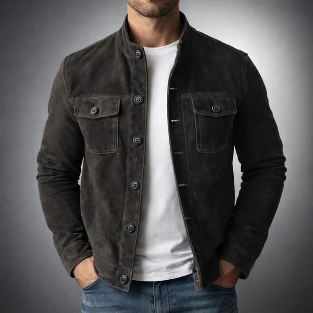 Men's Suede Jacket with Chest Flap Pockets