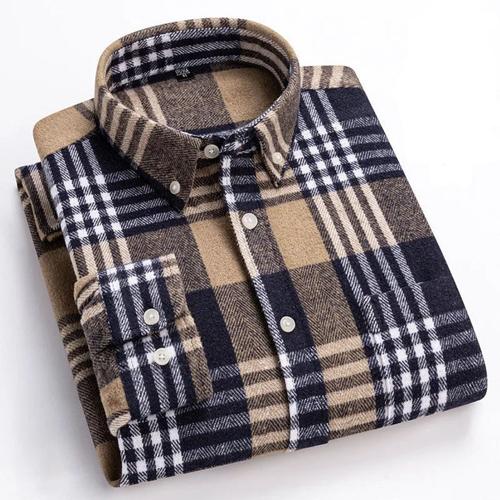 Men's Brushed Flannel Shirt with Button-Down Collar