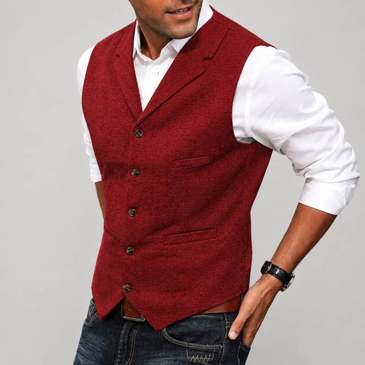 Men's Herringbone Tweed Waistcoat with Adjustable Back Strap