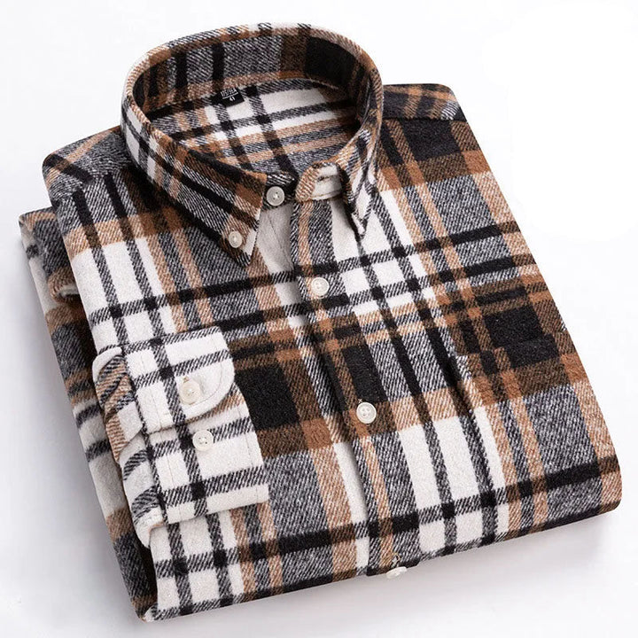 Men's Brushed Flannel Shirt with Button-Down Collar