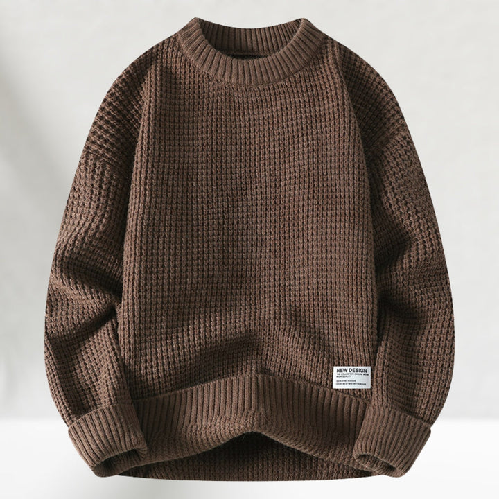 Men's Honeycomb Knit Crewneck Sweater with Ribbed Cuffs