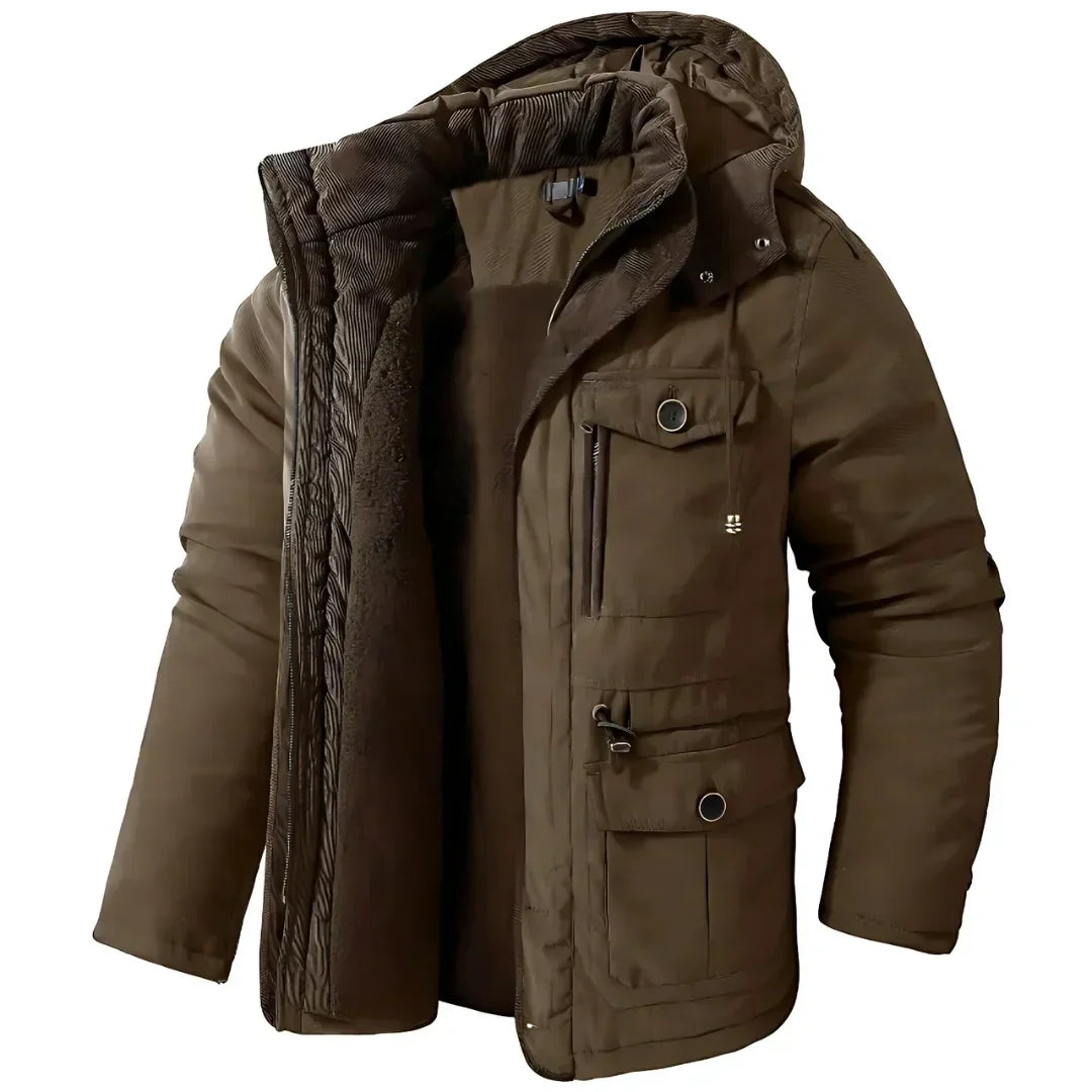 Men's Fleece-Lined Waterproof Winter Jacket with Removable Hood