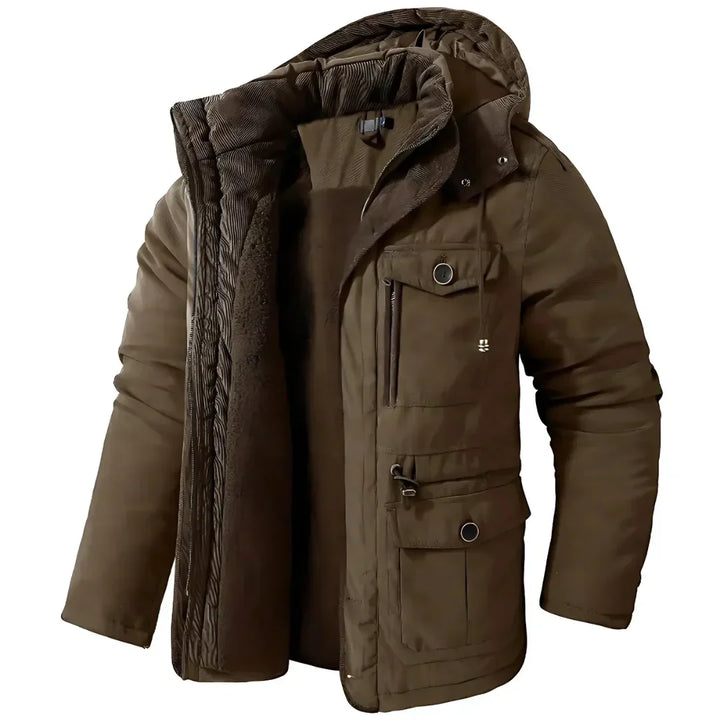 Men's Fleece-Lined Waterproof Winter Jacket with Removable Hood