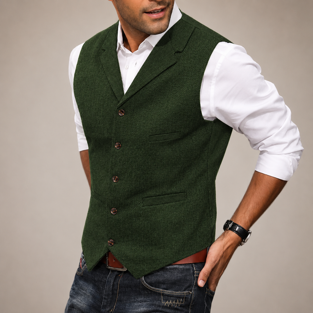 Men's Herringbone Tweed Waistcoat with Adjustable Back Strap