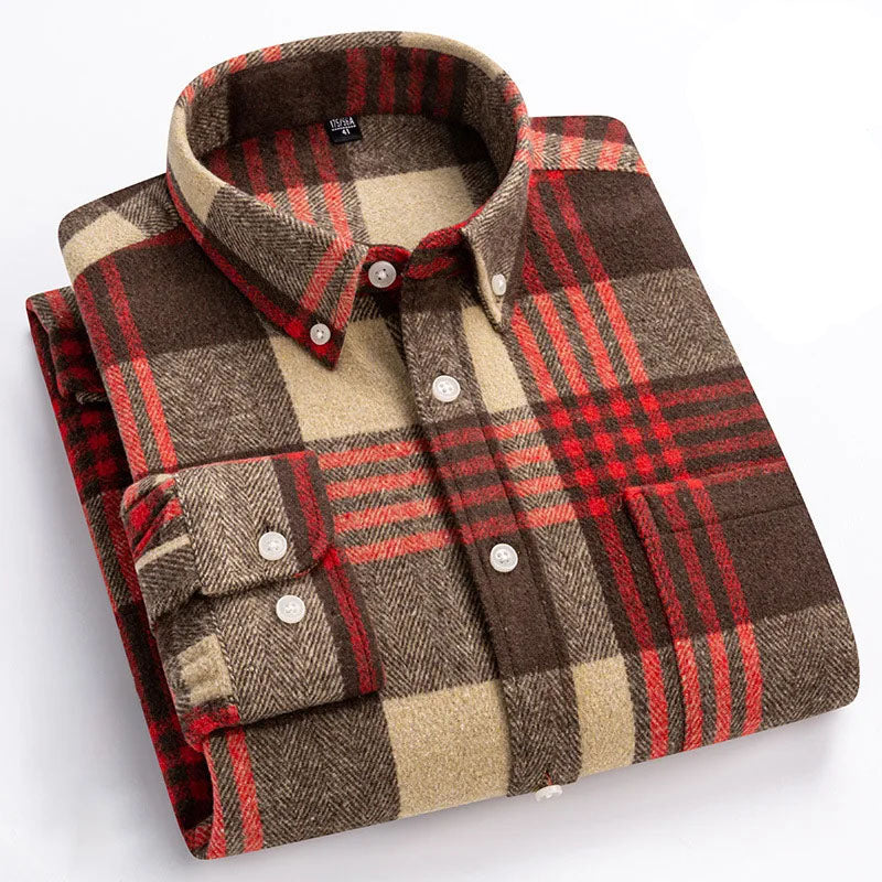 Men's Brushed Flannel Shirt with Button-Down Collar