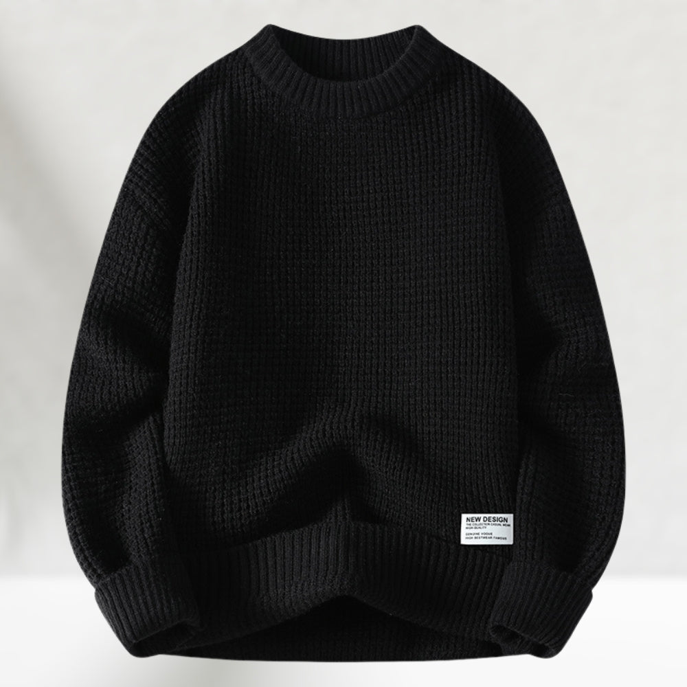 Men's Honeycomb Knit Crewneck Sweater with Ribbed Cuffs