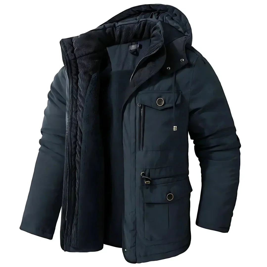 Men's Fleece-Lined Waterproof Winter Jacket with Removable Hood