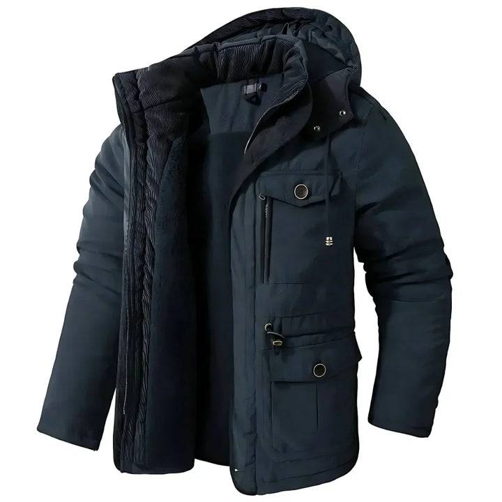 Men's Fleece-Lined Waterproof Winter Jacket with Removable Hood