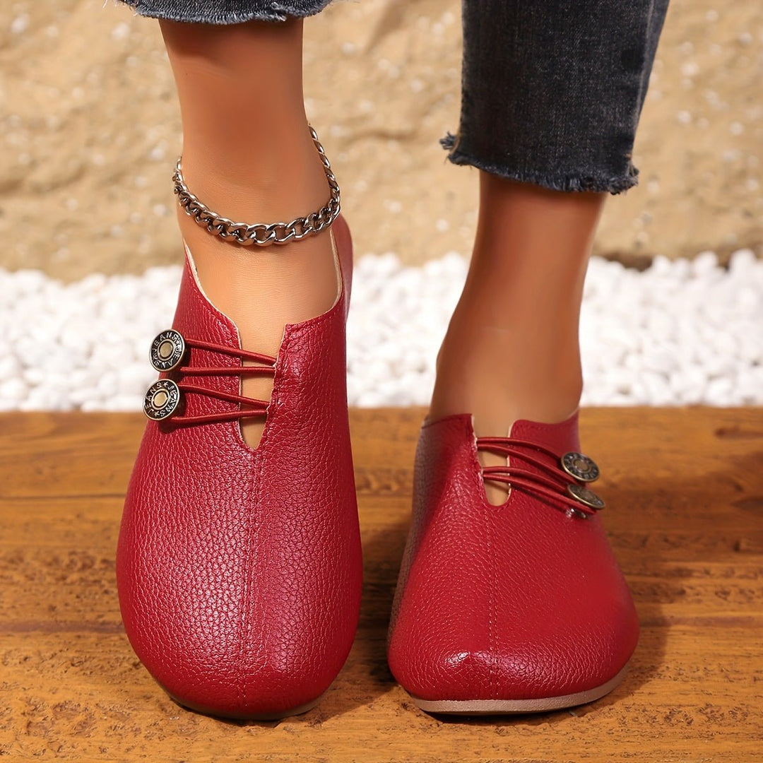 Women's Slip-On Loafers with Button Detail
