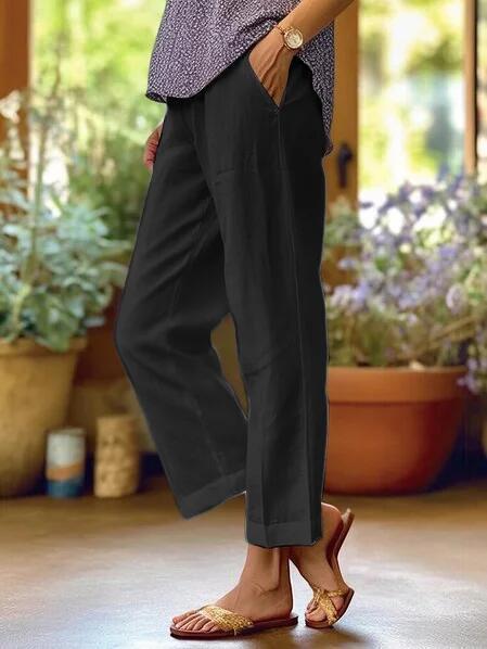 Women's Lightweight Cropped Trousers with Elastic Waistband