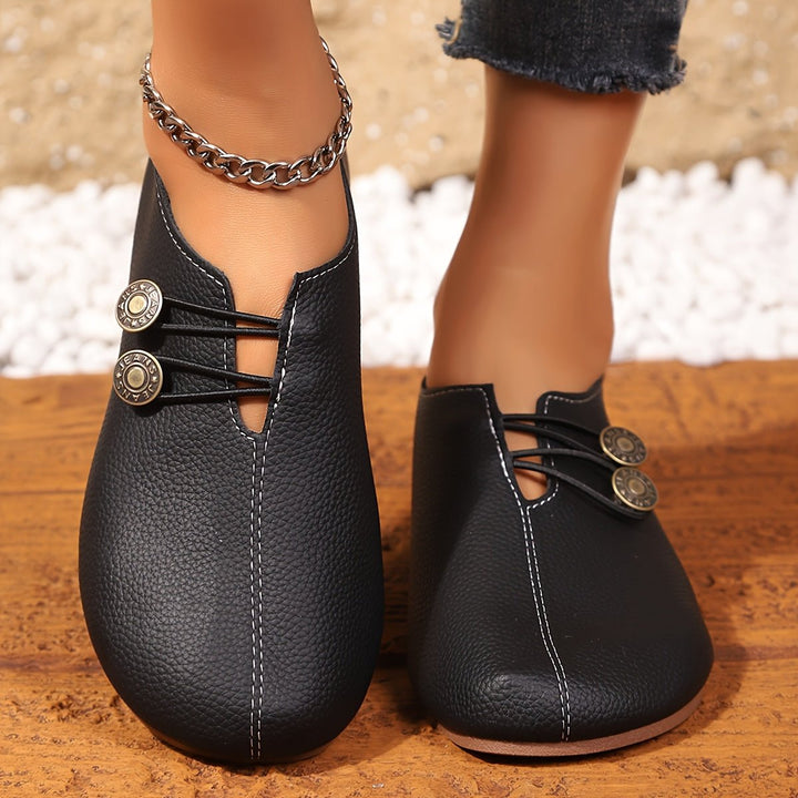 Women's Slip-On Loafers with Button Detail