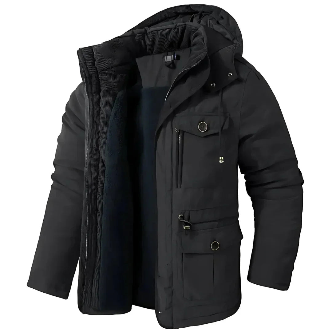Men's Fleece-Lined Waterproof Winter Jacket with Removable Hood