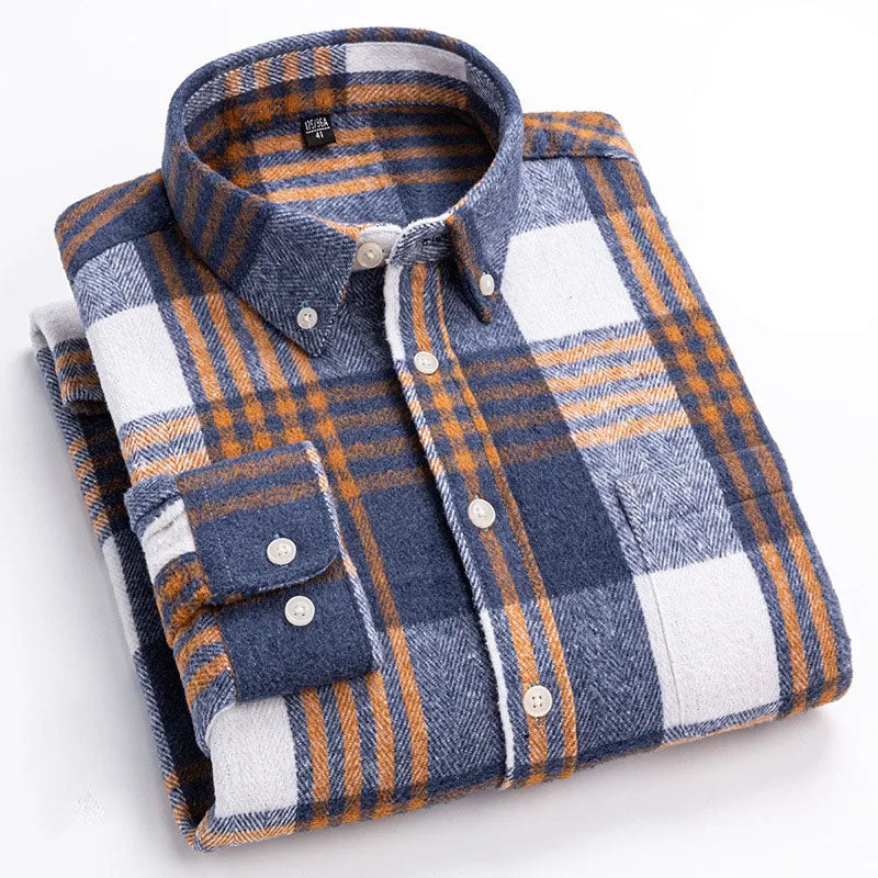 Men's Brushed Flannel Shirt with Button-Down Collar