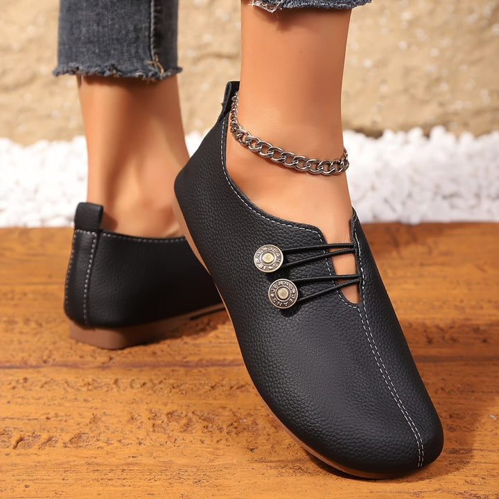 Women's Slip-On Loafers with Button Detail