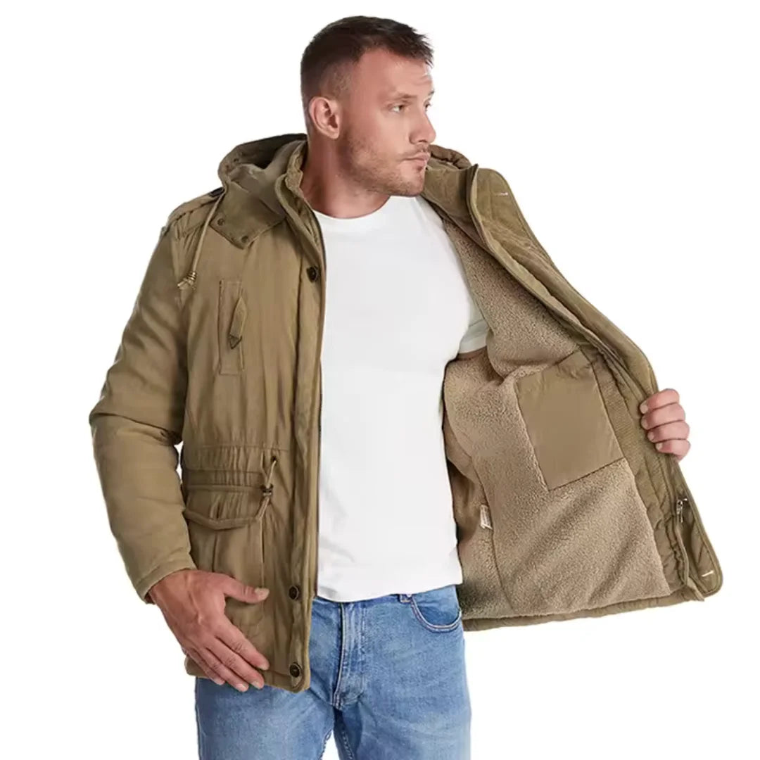 Men's Fleece-Lined Waterproof Winter Jacket with Removable Hood