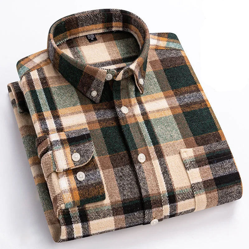 Men's Brushed Flannel Shirt with Button-Down Collar