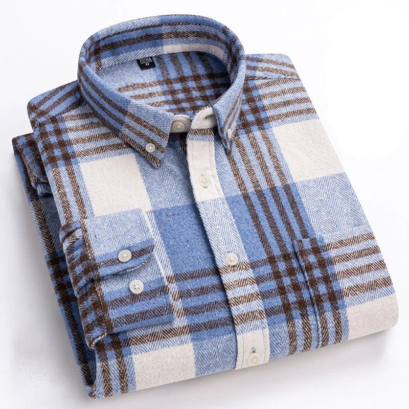 Men's Brushed Flannel Shirt with Button-Down Collar