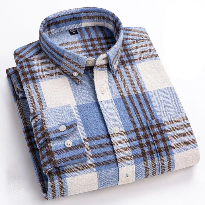 Men's Brushed Flannel Shirt with Button-Down Collar