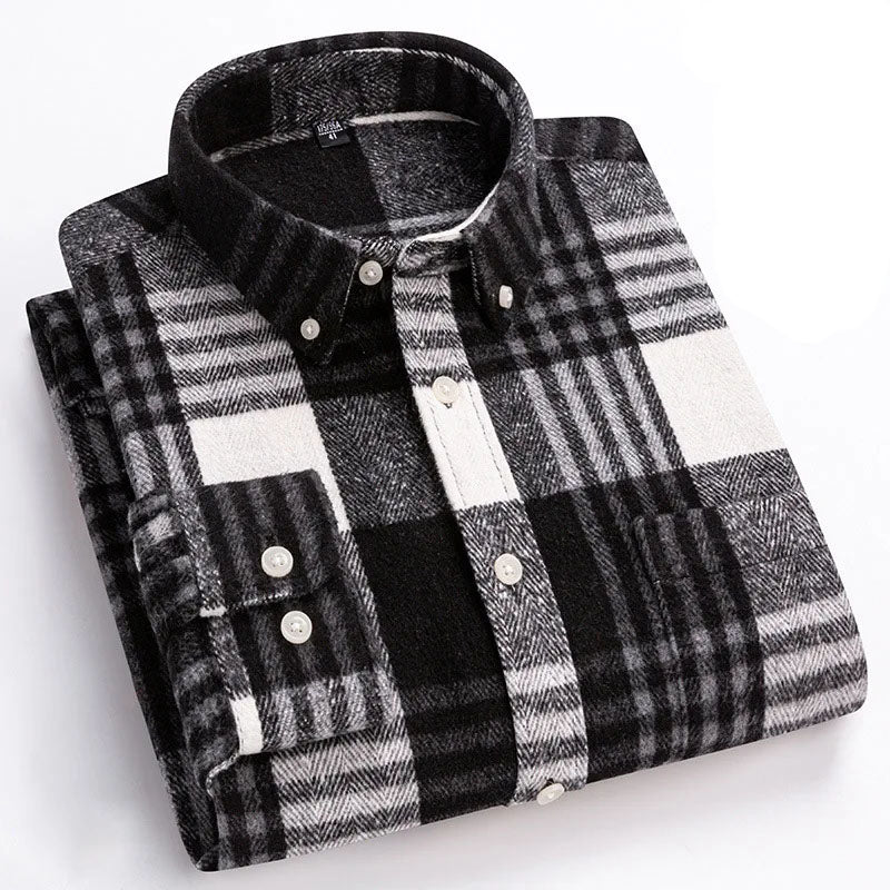 Men's Brushed Flannel Shirt with Button-Down Collar