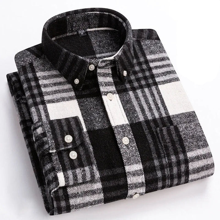 Men's Brushed Flannel Shirt with Button-Down Collar