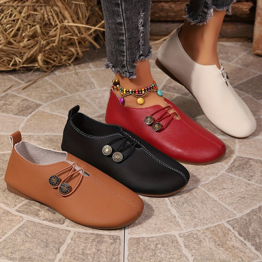 Women's Slip-On Loafers with Button Detail