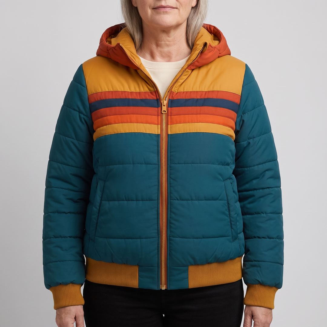 Women's Striped Lightweight Puffer Jacket with Hood