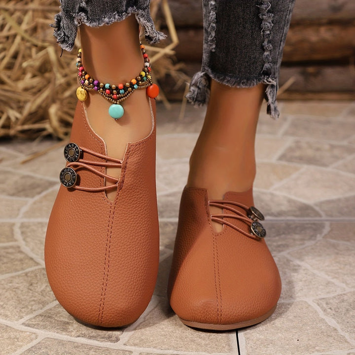 Women's Slip-On Loafers with Button Detail