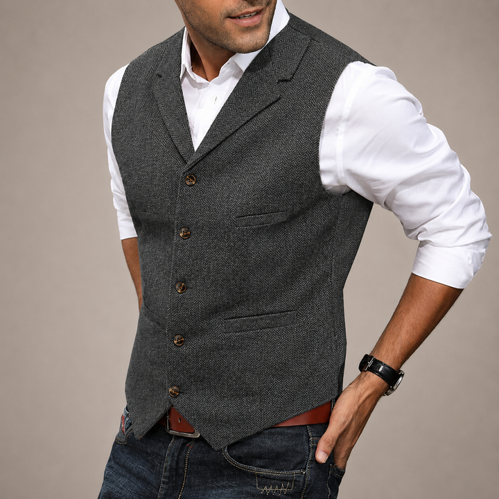 Men's Herringbone Tweed Waistcoat with Adjustable Back Strap