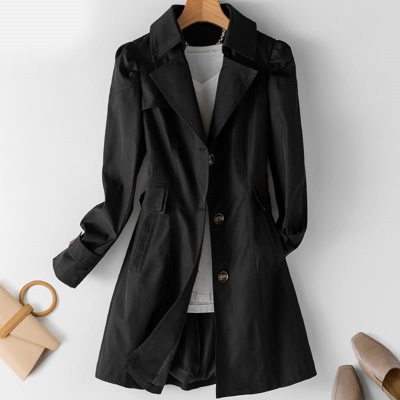 Women's Belted Trench Coat with Notch Lapel
