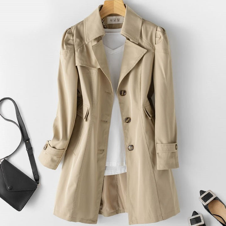 Women's Belted Trench Coat with Notch Lapel