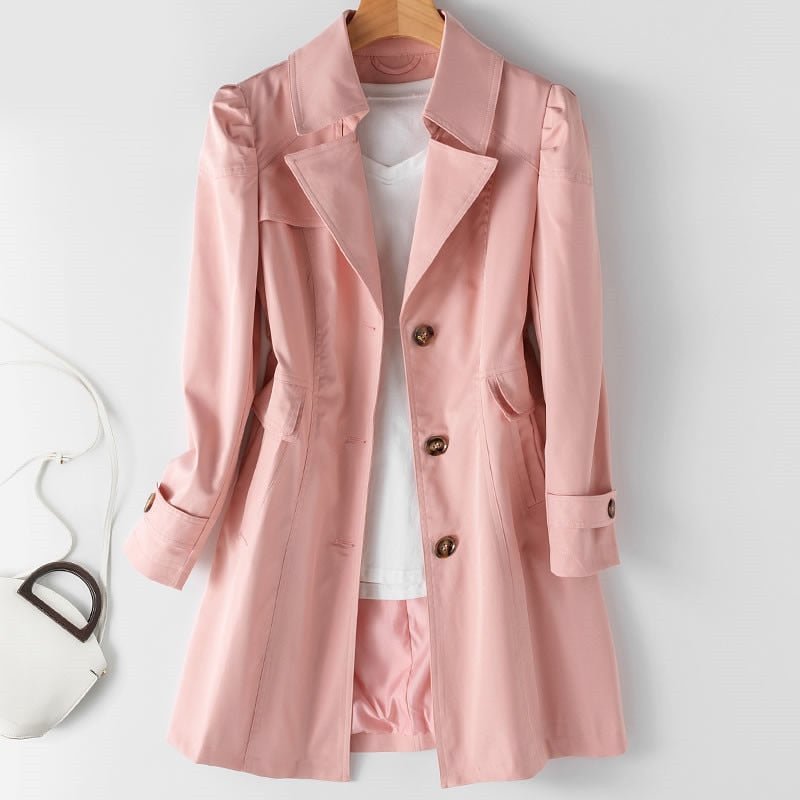 Women's Belted Trench Coat with Notch Lapel