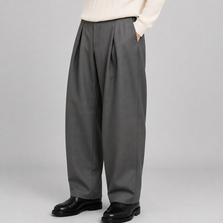 Men's Wide Leg Trousers with Double Front Pleats
