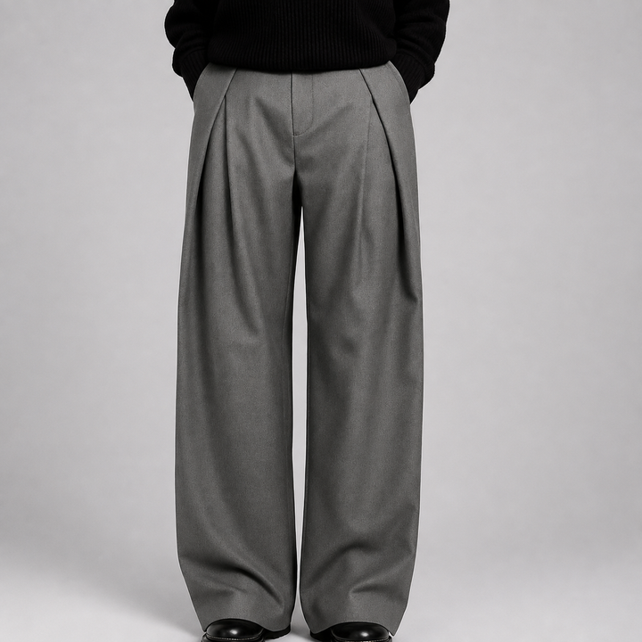 Men's Wide Leg Trousers with Double Front Pleats
