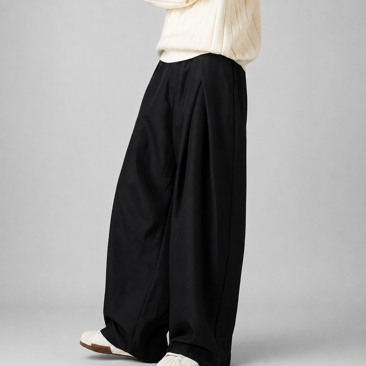 Men's Wide Leg Trousers with Double Front Pleats
